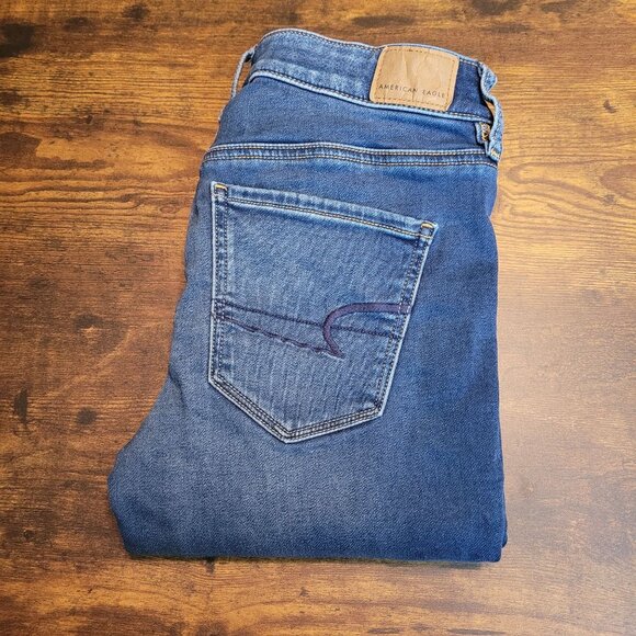American Eagle Jeans 4 L Next Level Stretch Jegging Low Rise Medium Dark Denim - Picture 3 of 12
